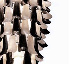 Italian Black White Murano Glass Petals Curved Leaves Tall Modern Chandelier - 2667567