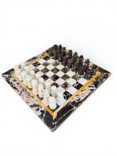 Italian Black and White Marble Chess Set 1970s - 4521591