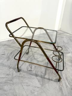 Italian Brass Glass Bar Cart with Bottle Holder - 4308690