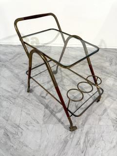 Italian Brass Glass Bar Cart with Bottle Holder - 4308691