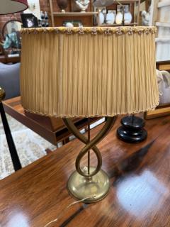 Italian Brass Table Lamp with Twisted Loop Base and Pleated Shade 1950s - 4512512