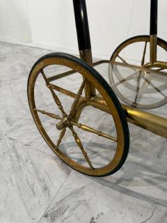Italian Brass and Glass Bar Cart with Bottle Holder 1950s - 4319478