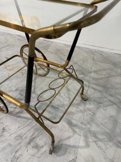 Italian Brass and Glass Bar Cart with Bottle Holder 1950s - 4319479
