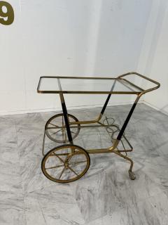 Italian Brass and Glass Bar Cart with Bottle Holder 1950s - 4319480