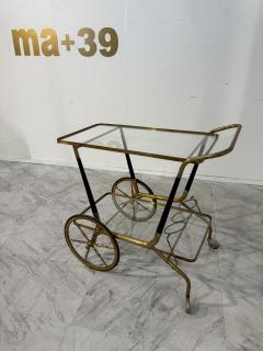 Italian Brass and Glass Bar Cart with Bottle Holder 1950s - 4319481
