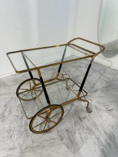 Italian Brass and Glass Bar Cart with Bottle Holder 1950s - 4319482