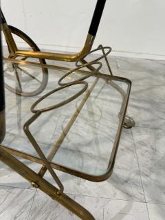 Italian Brass and Glass Bar Cart with Bottle Holder 1950s - 4319484