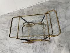 Italian Brass and Glass Bar Cart with Bottle Holder 1950s - 4319485