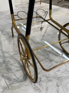 Italian Brass and Glass Bar Cart with Bottle Holder 1950s - 4319486