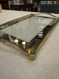 Italian Brass and Glass Rectangular Tray with Curved Handles 1970s - 4442594