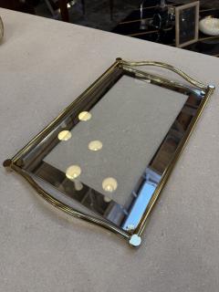 Italian Brass and Glass Rectangular Tray with Curved Handles 1970s - 4442598