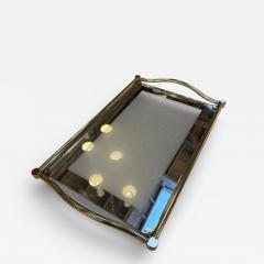 Italian Brass and Glass Rectangular Tray with Curved Handles 1970s - 4444084