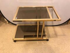 Italian Brass and Smoked Glass Bar Serving Cart On Rolling Casters Two Tie - 1306070