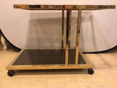 Italian Brass and Smoked Glass Bar Serving Cart On Rolling Casters Two Tie - 1306073