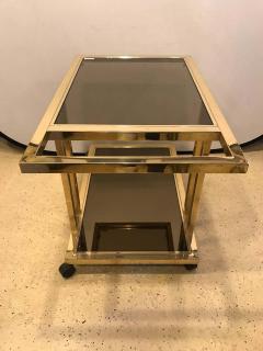 Italian Brass and Smoked Glass Bar Serving Cart On Rolling Casters Two Tie - 1306077