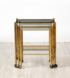 Italian Brass and Smoked Glass Nesting Tables Italy circa 1960 - 3362070