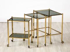 Italian Brass and Smoked Glass Nesting Tables Italy circa 1960 - 3362077