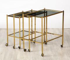 Italian Brass and Smoked Glass Nesting Tables Italy circa 1960 - 3362078