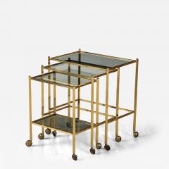 Italian Brass and Smoked Glass Nesting Tables Italy circa 1960 - 3363245