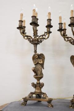 Italian Bronze Pair of Antique Candelabras or Table Lamps with Seven Lights - 3894809