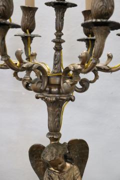 Italian Bronze Pair of Antique Candelabras or Table Lamps with Seven Lights - 3894813