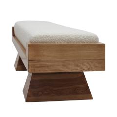 Italian Brutalist Bench in Solid Oak and Wool Boucl  - 4368714