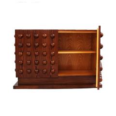 Italian Brutalist Hand Carved Oak Wood Sideboard with Sculptural Studded Doors - 4809014