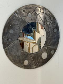 Italian Brutalist Round Mirror with Sculpted Metal Frame 1970s - 4348486