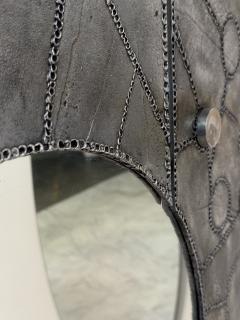 Italian Brutalist Round Mirror with Sculpted Metal Frame 1970s - 4348490