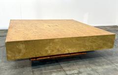 Italian Burl Wood Coffee Table with Brass Frame 1970s - 4498580