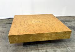 Italian Burl Wood Coffee Table with Brass Frame 1970s - 4498582