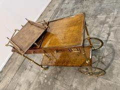 Italian Burl Wood and Brass Bar Cart 1950s - 4704076