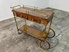 Italian Burl Wood and Brass Bar Cart 1950s - 4704078