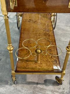 Italian Burl Wood and Brass Bar Cart 1950s - 4704083