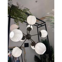 Italian Burnished Sputnik Chandelier in Milky White Swirl Style Murano Glass - 4303295