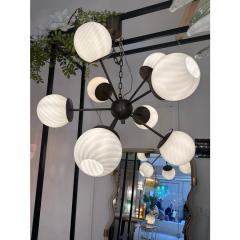 Italian Burnished Sputnik Chandelier in Milky White Swirl Style Murano Glass - 4303311