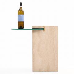 Italian Cantilevered Glass and Travertine Side Table  - 4589984
