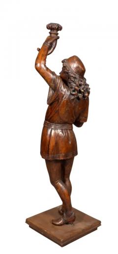 Italian Carved Walnut Torchere Of A Standing Boy Holding A Torch - 4138692