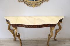 Italian Carved and Gilded Wood Console Table with Marble Top and Mirror - 3262606