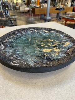 Italian Cast Glass and Textured Metal Centerpiece Bowl 1970s - 4472329