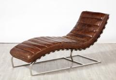 Italian Channeled Leather and Chrome Chaise Longue 1970 - 2919695