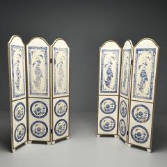 Italian Chinoiserie Room Dividers Screens Blue and White Floral Motif Gilt - 3524410