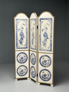 Italian Chinoiserie Room Dividers Screens Blue and White Floral Motif Gilt - 3524413