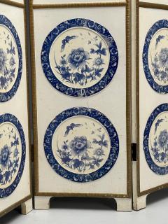 Italian Chinoiserie Room Dividers Screens Blue and White Floral Motif Gilt - 3524415