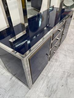Italian Chrome and Lacquered Credenza with Geometric Bookshelf 1970s - 4307944