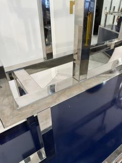 Italian Chrome and Lacquered Credenza with Geometric Bookshelf 1970s - 4307946