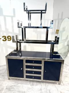 Italian Chrome and Lacquered Credenza with Geometric Bookshelf 1970s - 4307947