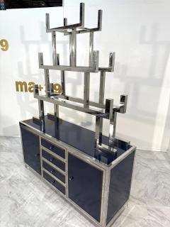 Italian Chrome and Lacquered Credenza with Geometric Bookshelf 1970s - 4307948