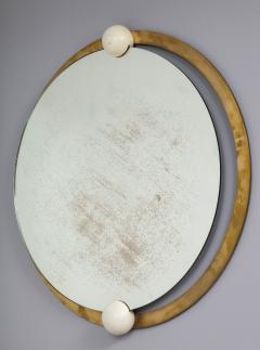 Italian Circular Brass and Wood Mirror - 1204492