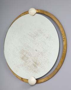 Italian Circular Brass and Wood Mirror - 1204493
